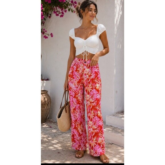 Marc New York Pants - Marc New York Andrew Marc Tropical Floral Pull On Wide Leg Pants M